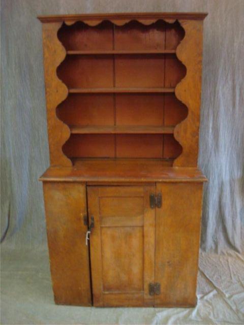 Appraisal: th Cent Pine Country Stepback Cabinet door on bottom with