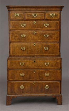 Appraisal: GEORGE II WALNUT AND OAK CHEST ON CHEST The molded