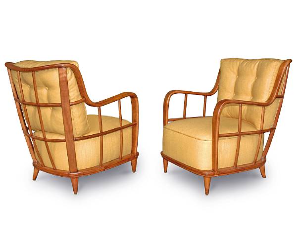 Appraisal: A pair of Italian stained ash 'Waterfall' armchairs s Each