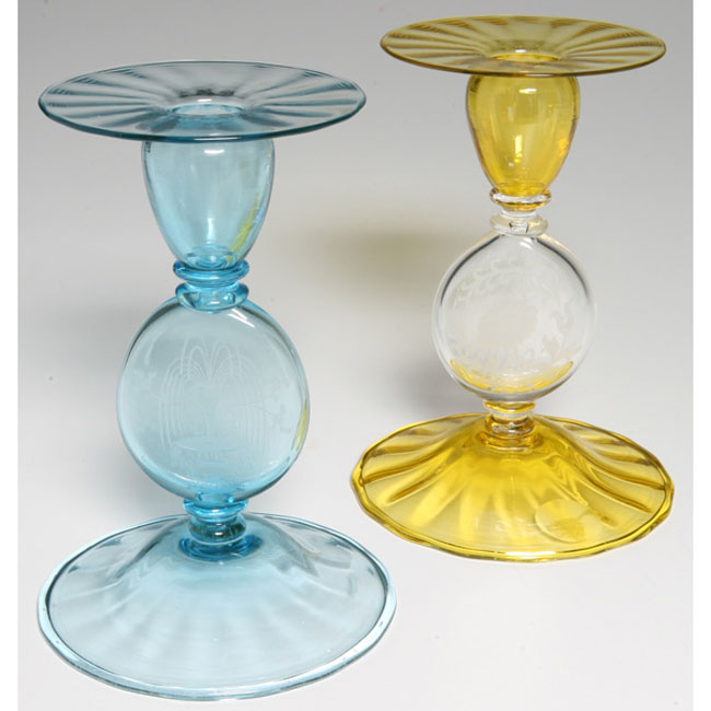 Appraisal: Steuben candlestick broad form in ribbed Celeste blue glass and