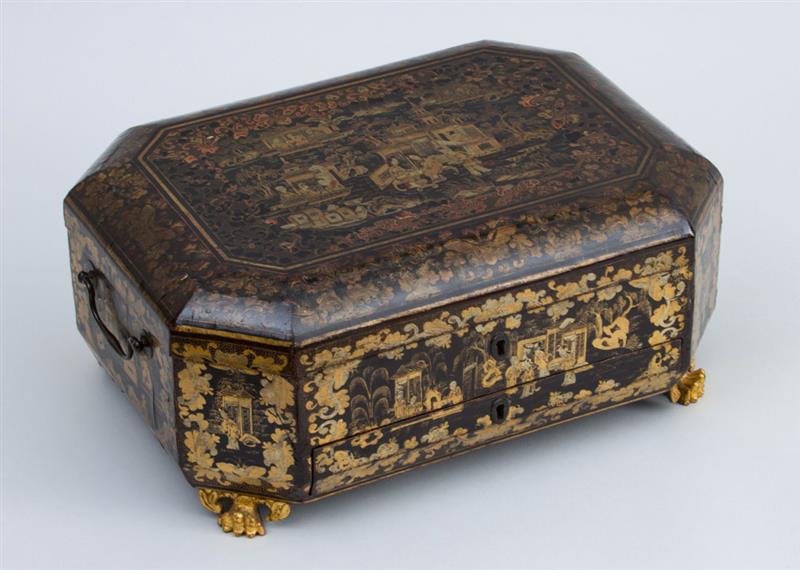 Appraisal: CHINESE EXPORT LACQUER WORK BOX With removable compartmentalized tray and