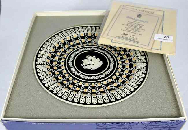 Appraisal: Wedgwood three coloured diced trophy plate from the museum series