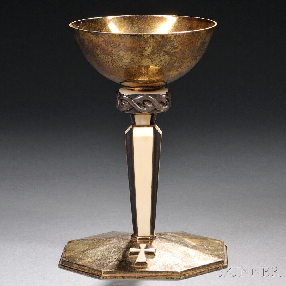 Appraisal: Gold-washed Sterling Silver and Ivory Chalice Canada mid- th century