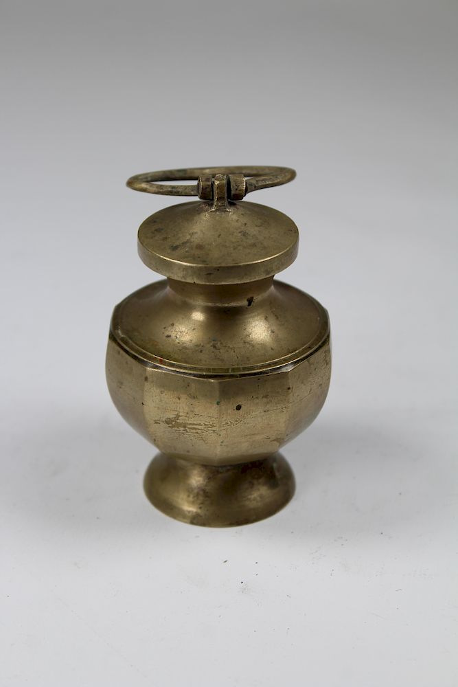 Appraisal: Antique Indian Brass Inkwell Antique Indian Brass Container Height inches