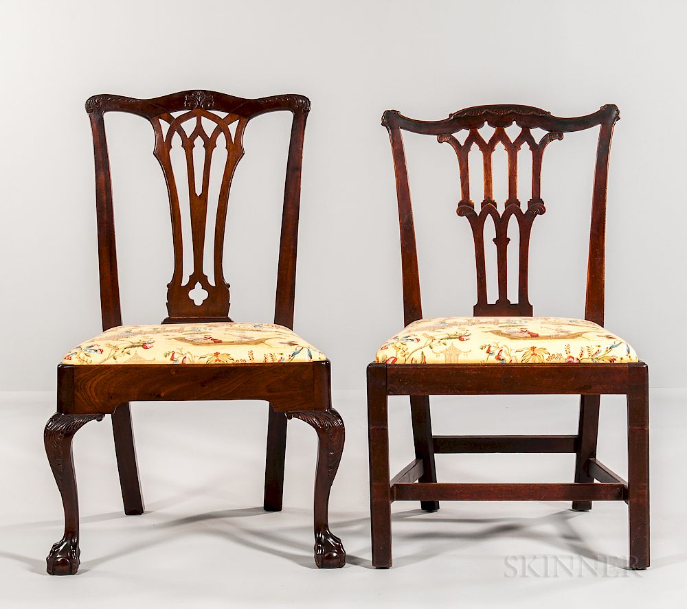 Appraisal: Two Chippendale Side Chairs with Gothic Splats Two Chippendale Side