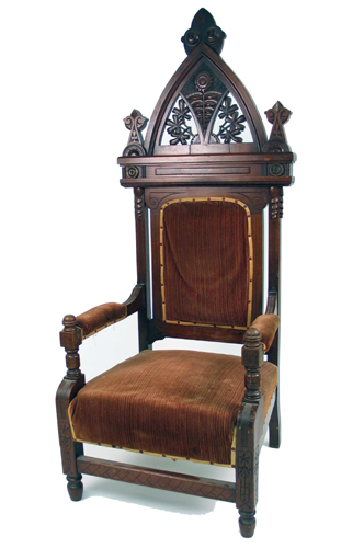 Appraisal: A VICTORIAN CARVED WALNUT BISHOP'S CHAIR Gothic Revival and Eastlake