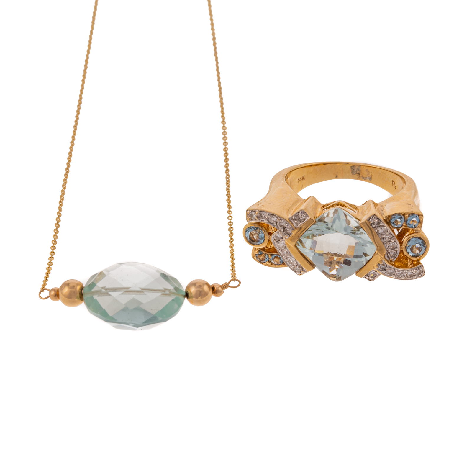 Appraisal: AN AQUAMARINE RING NECKLACE IN K K yellow gold ring