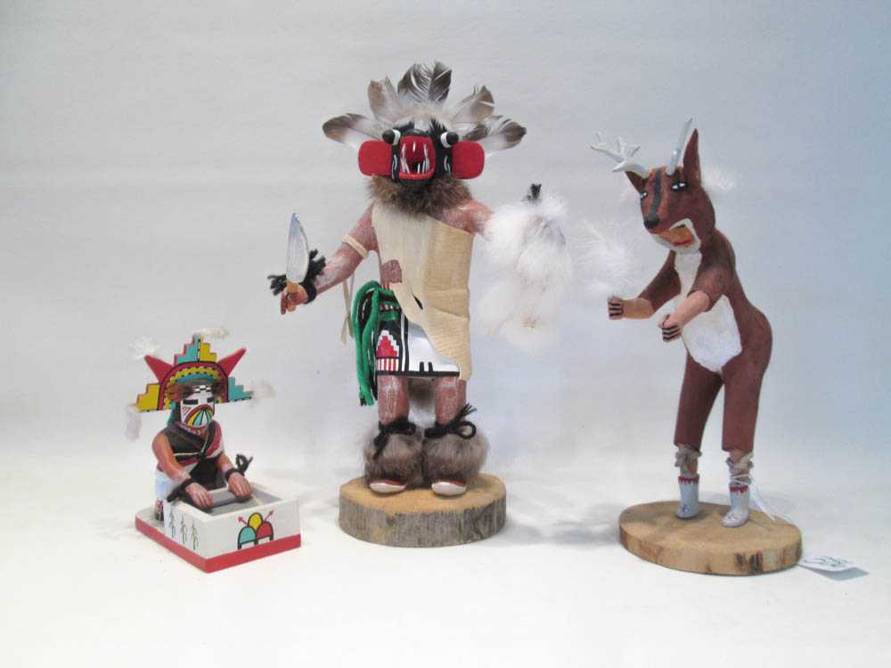 Appraisal: THREE NATIVE AMERICAN KACHINA FIGURES the standing deer signed by