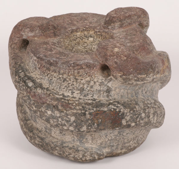 Appraisal: Three serpent effigy stone mortar lbs H Possibly Central American