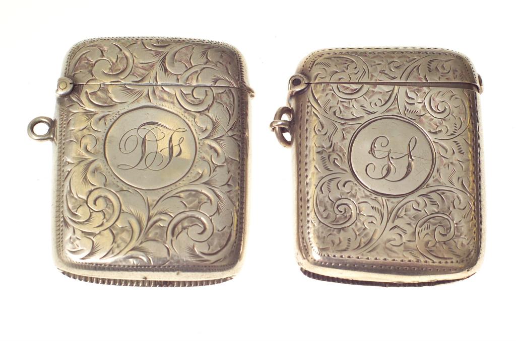 Appraisal: TWO EDWARDIAN SILVER VESTA CASES the first Chester the second