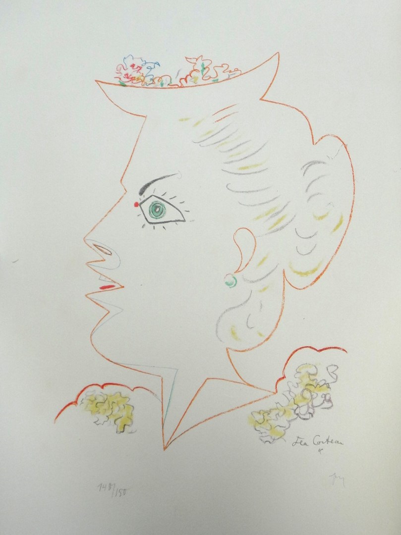 Appraisal: After Jean Cocteau Portrait colour lithograph numbered unframed cm x