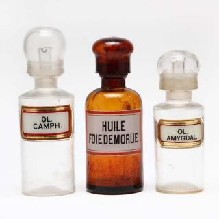 Appraisal: Three Apothecary Bottles for Oil th century the cylindrical bottles