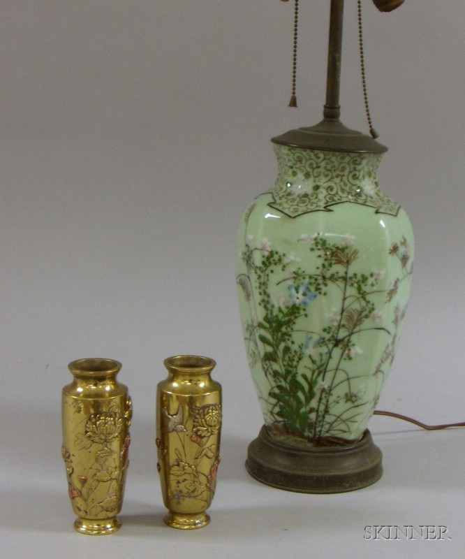 Appraisal: Chinese Floral Decorated Celadon Glazed Vase Table Lamp and a