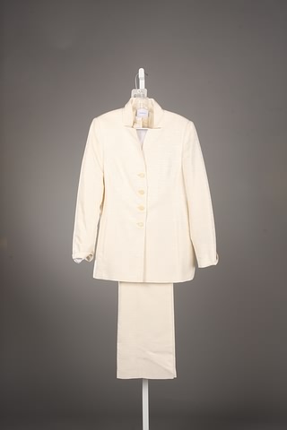 Appraisal: Akris off-white silk slacks suit with long jacket Size Neiman