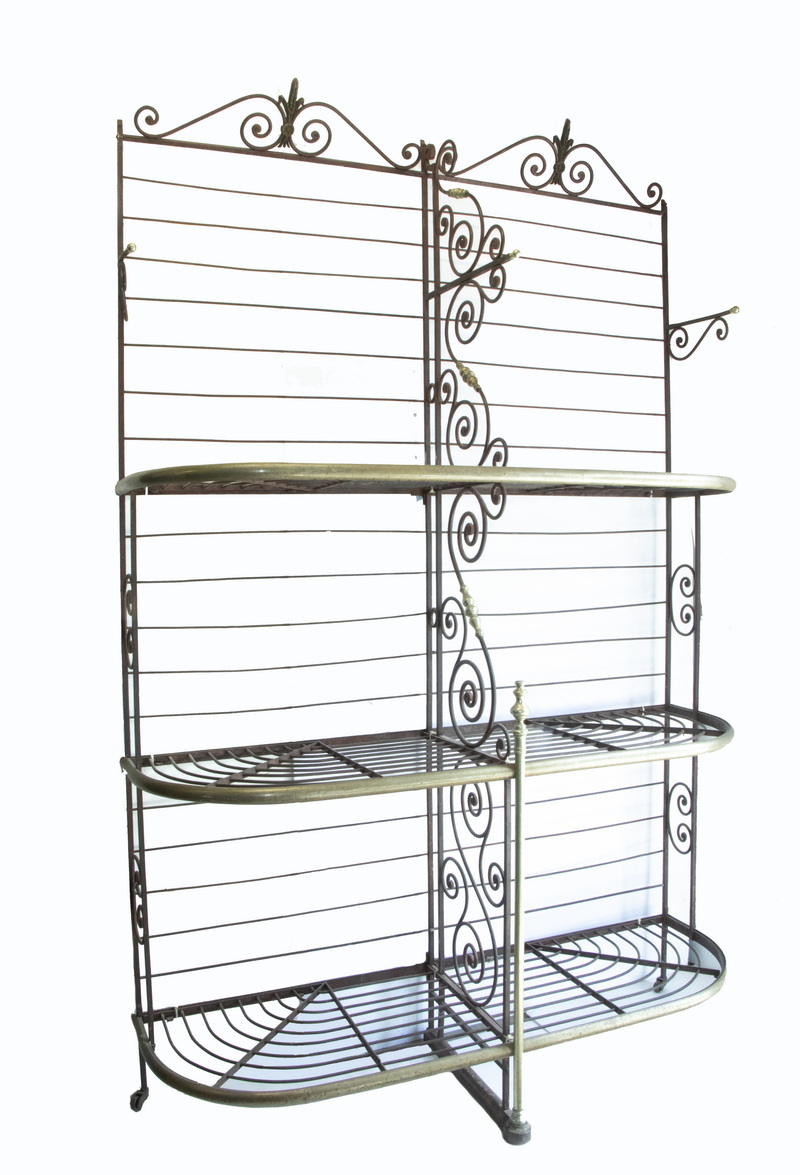 Appraisal: FRENCH BAKER'S RACK Circa Brass Mounted Iron Three-Tier Baker's Rack