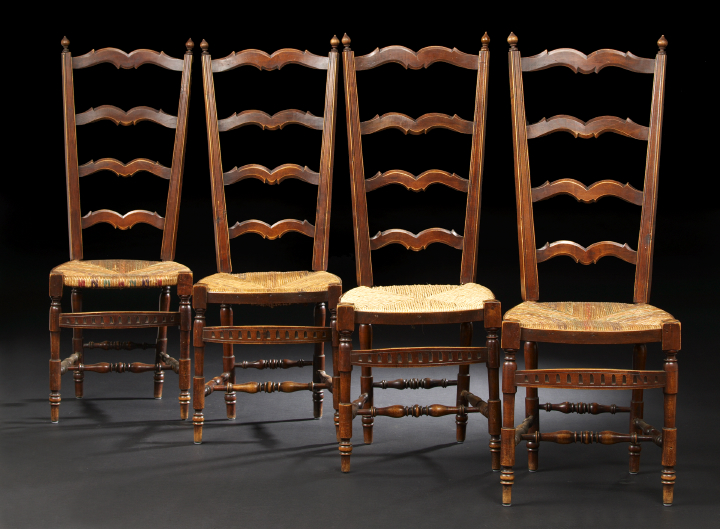 Appraisal: Suite of Four French Provincial Fruitwood Ladderback Sidechairs late th