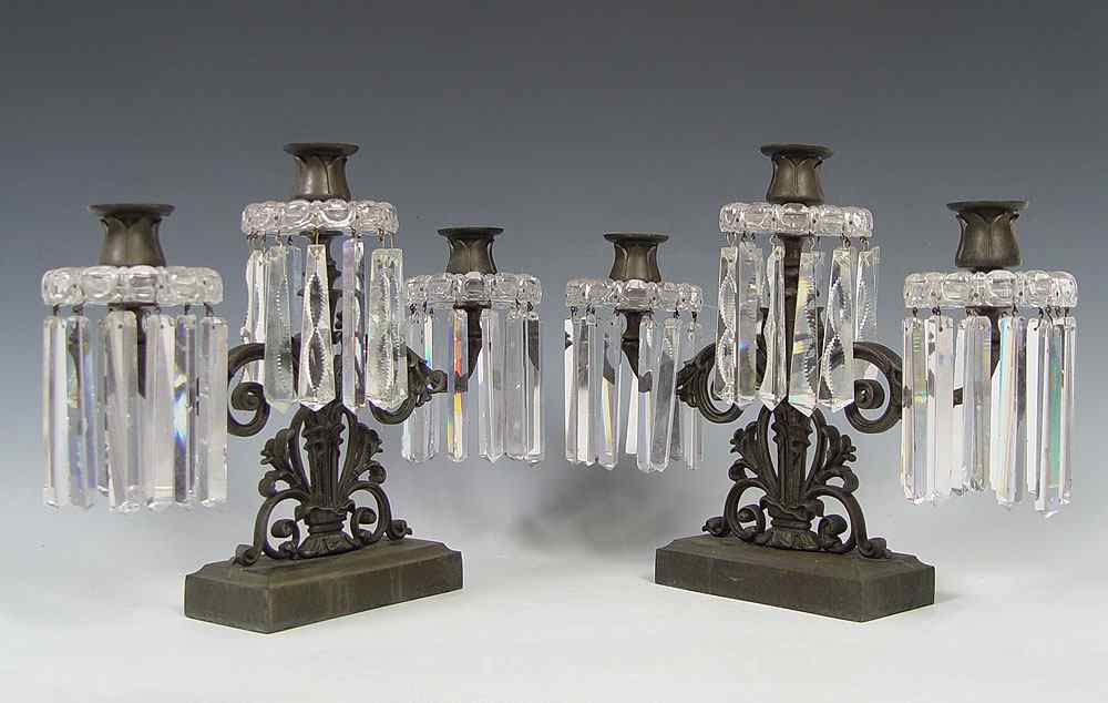 Appraisal: PAIR OF CAST METAL CRYSTAL GIRONDAHLS light with cast metal