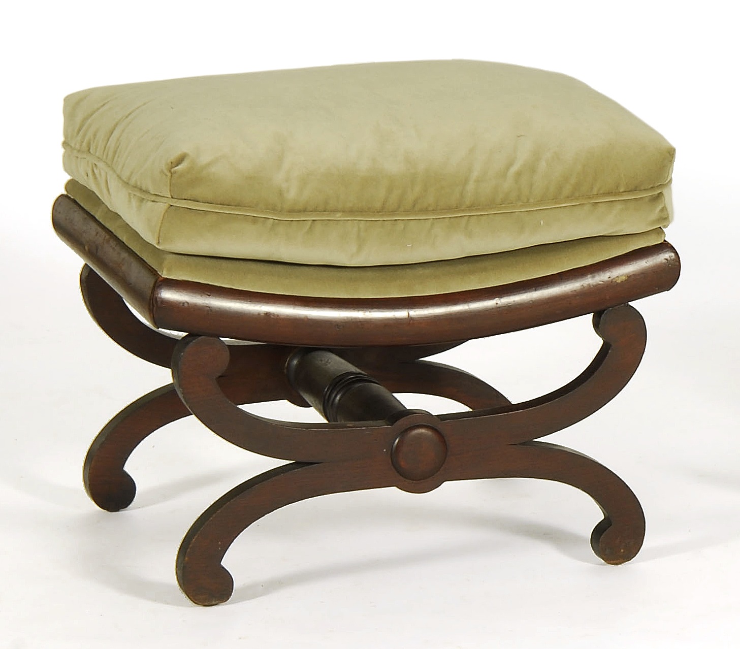 Appraisal: CLASSICAL UPHOLSTERED CURULE-FORM FOOTSTOOL Massachusetts Circa - In mahogany and