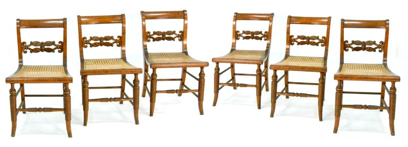 Appraisal: SET OF SIX ANTIQUE AMERICAN FEDERAL DINING CHAIRS In maple