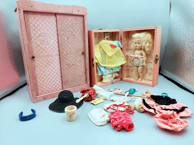 Appraisal: Vintage Blond Ginny Doll Wood Case Wood Closet Clothing and