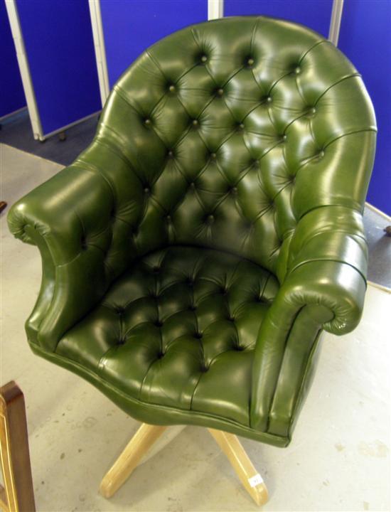 Appraisal: th century green leather button back tub desk chair