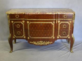 Appraisal: Louis XVI Ormalou Mounted and Parquetry Inlaid Marble Top Commode