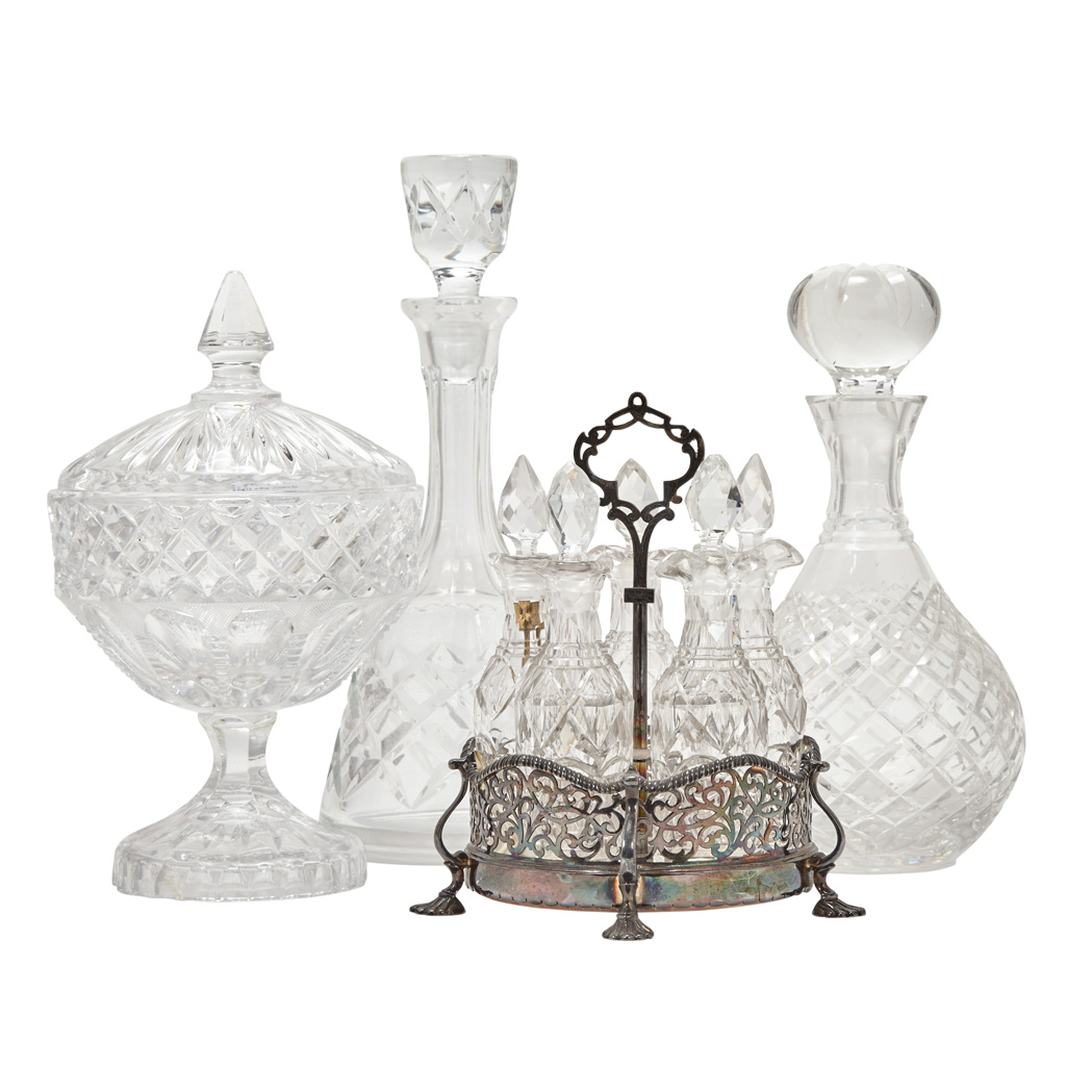 Appraisal: Group of Cut and Pressed Glass Table Articles Including decanters