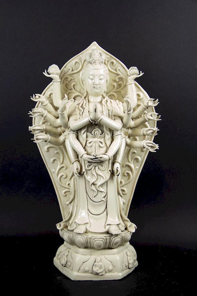 Appraisal: Large Blanc de Chine Figure of Many-Armed Guanyin Chinese modern