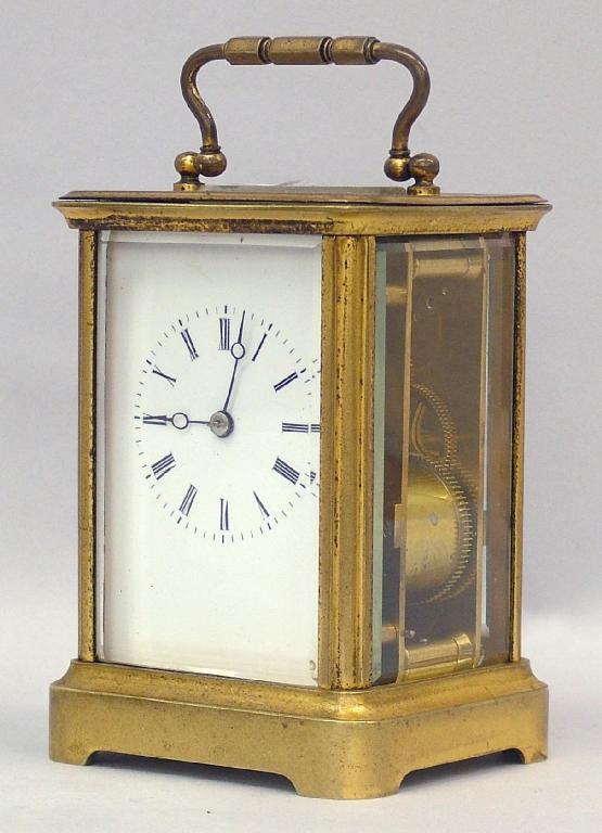 Appraisal: French carriage clock striking on a bell the white dial