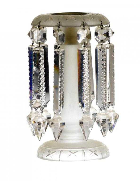 Appraisal: A VICTORIAN CUT AND FROSTED GLASS LUSTRE STAND with baluster