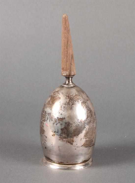 Appraisal: American sterling silver bell with turned rosewood handle mid- th