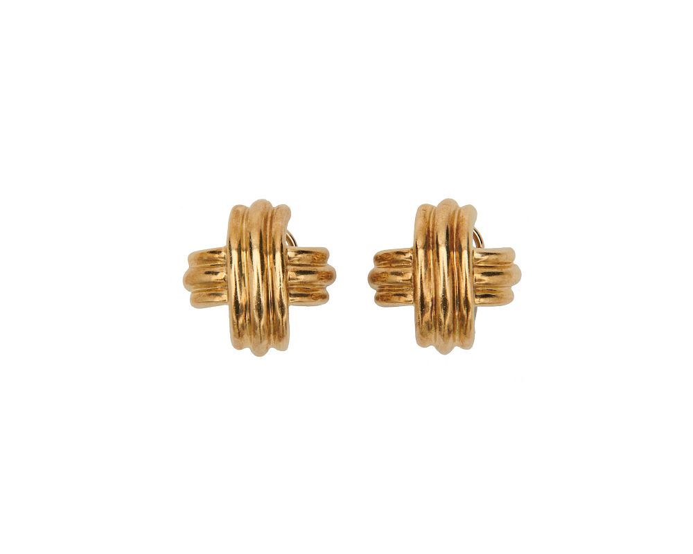 Appraisal: TIFFANY CO K Gold X Collection Earrings TIFFANY CO K