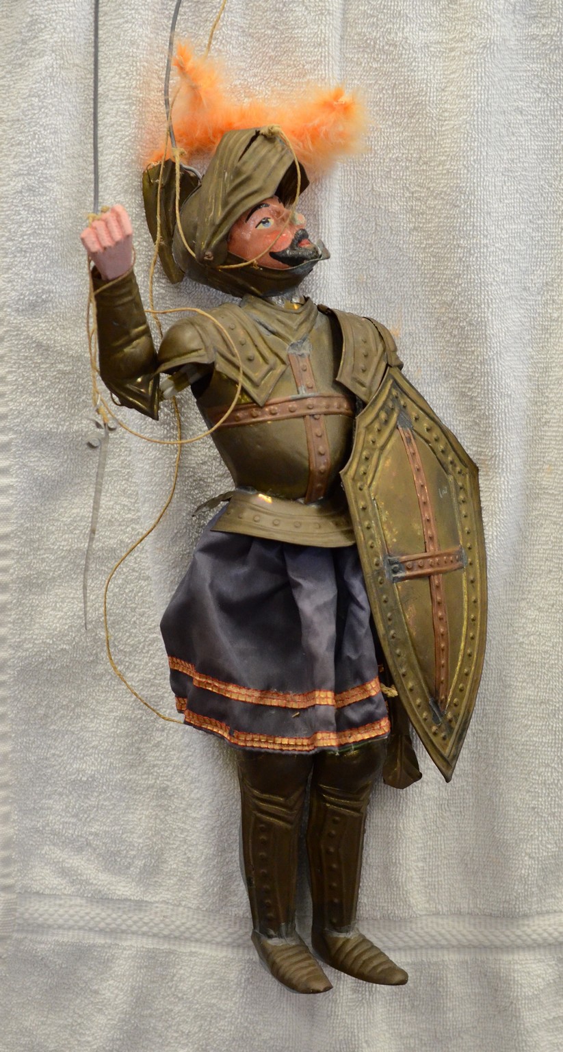 Appraisal: Conquistador marionette brass and carved and painted wood high