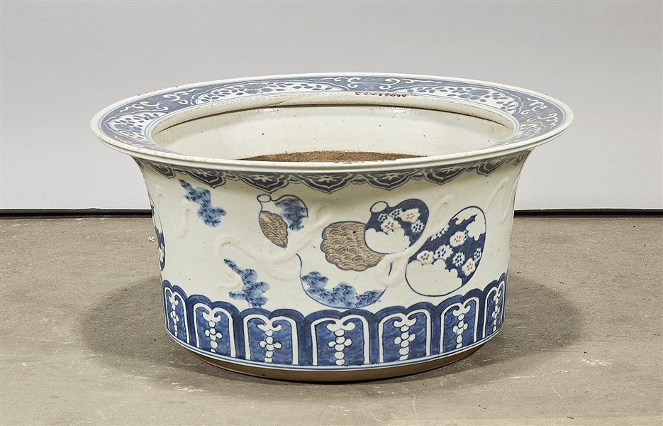 Appraisal: Chinese blue and white porcelain jardiniere with fruit and flower