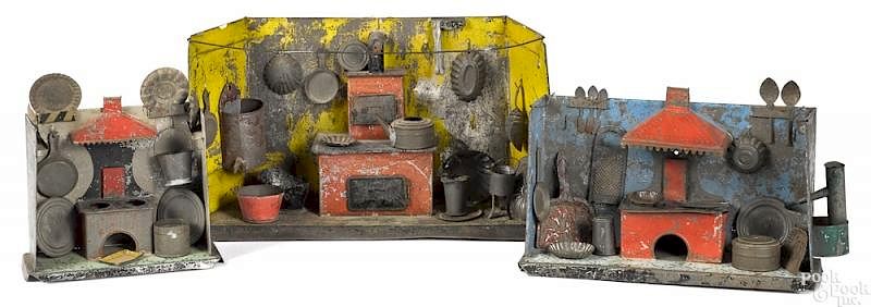 Appraisal: Three German tin toy kitchens Three German tin toy kitchens