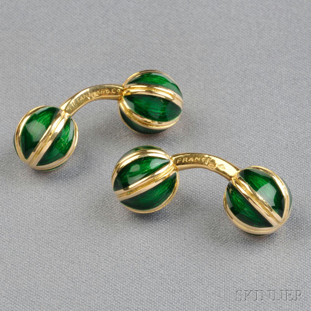 Appraisal: kt Gold and Enamel Cuff Links Tiffany Co France dwt