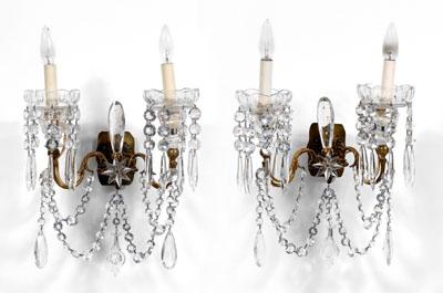 Appraisal: Pair Regency style bronze and crystal sconces each with gilt