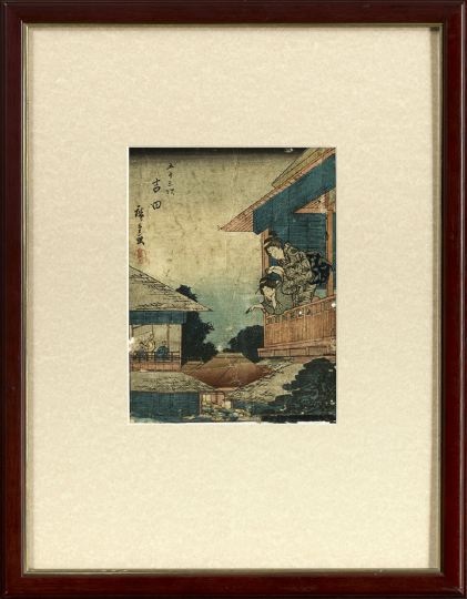 Appraisal: Framed Japanese Woodblock Print th century depicting two geishas on