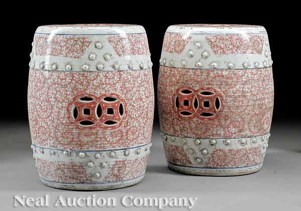 Appraisal: A Pair of Chinese Porcelain Garden Seats the pierced barrel-form