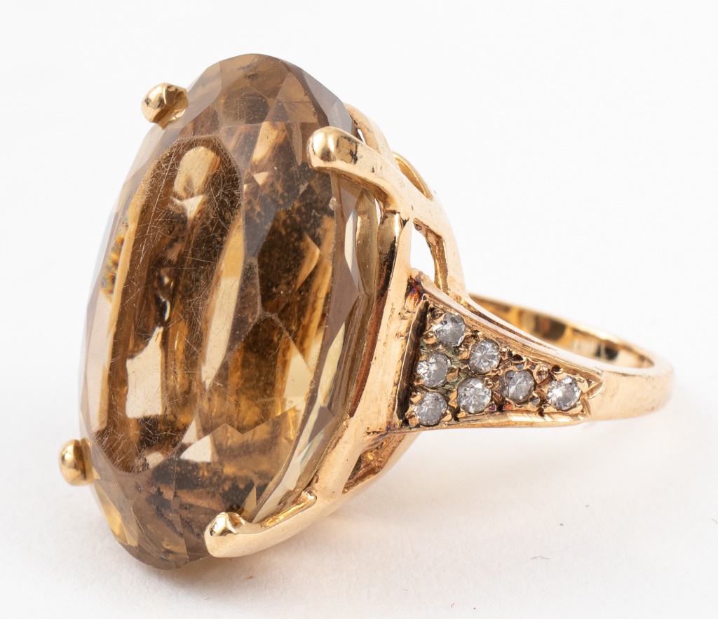 Appraisal: VINTAGE K YELLOW GOLD CITRINE DIAMOND RING Vintage K yellow