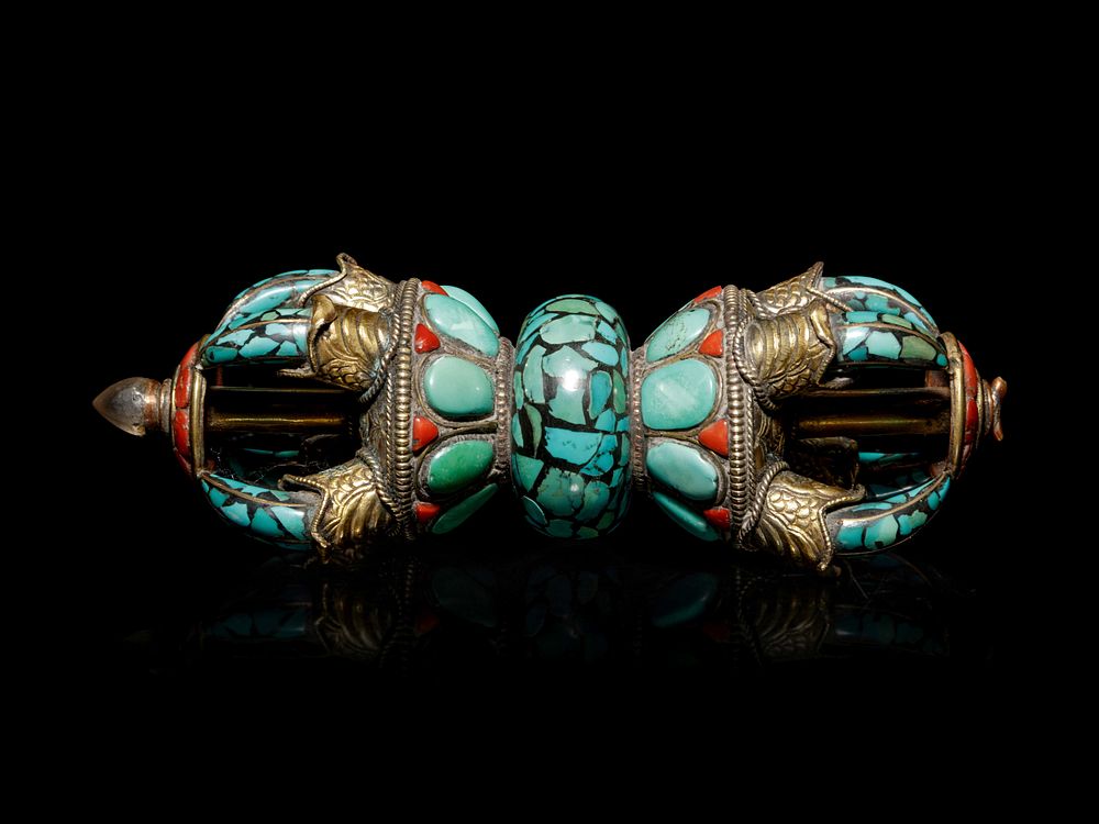 Appraisal: A Tibetan Turquoise and Coral VajraHeight in cm A Tibetan