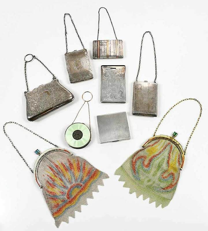 Appraisal: Nine Silver and Enamel Purses including four sterling three purses