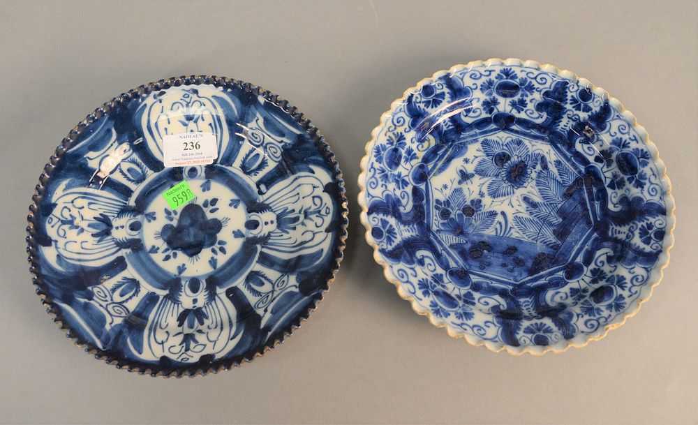 Appraisal: Two Delft plates blue and white with crimped fluted rim