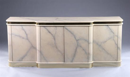 Appraisal: MODERN LACQUERED SERVER late th century faux-marble finish Rounded-corner slab