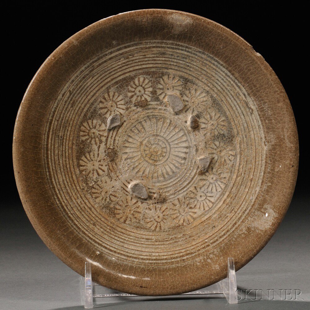 Appraisal: Small Shallow Buncheong Dish Korea th century decorated with stamped