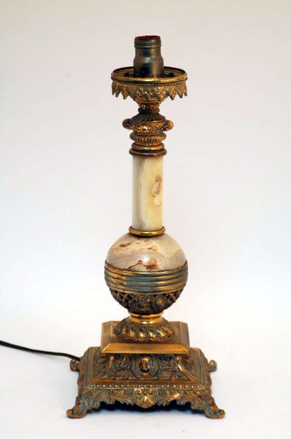 Appraisal: th century marble and brass table lamp with square brass