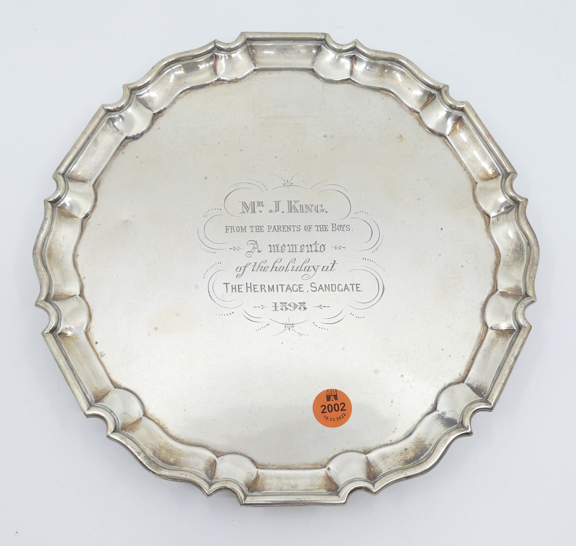 Appraisal: English Sterling Footed Salver- x ''- g - Inscribed 'Mr