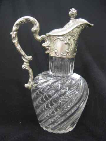 Appraisal: French Silver Crystal Claret Jug hallmarked silver top handle on