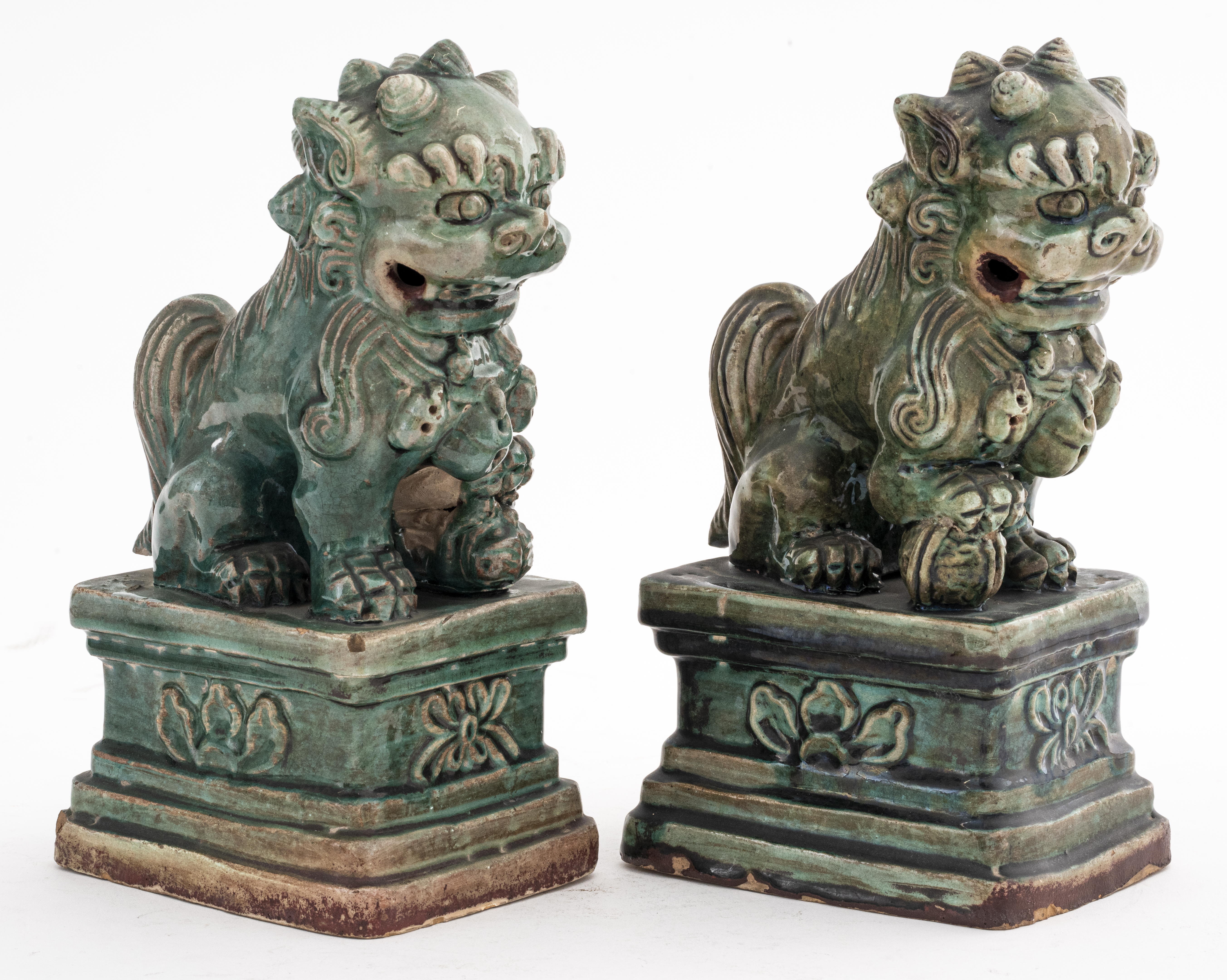 Appraisal: CHINESE GLAZED CERAMIC FOO DOGS PR Chinese pair of glazed