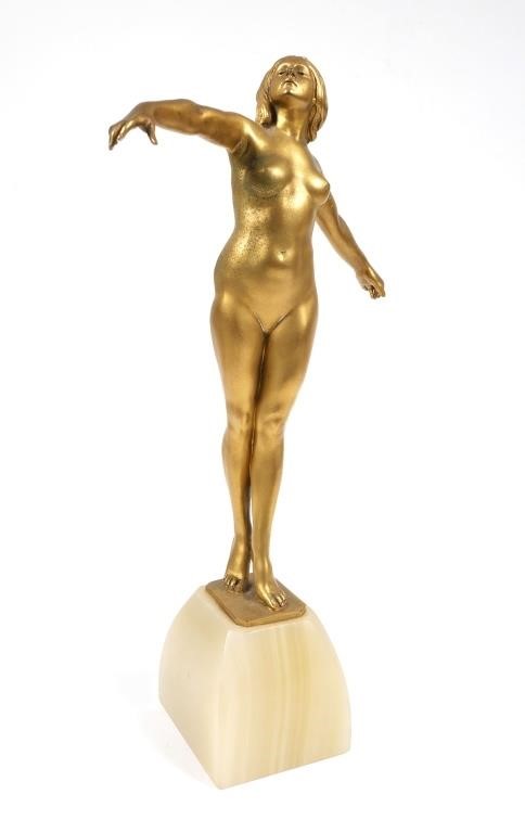 Appraisal: Art Deco style nude gilt bronze sculpture of woman with